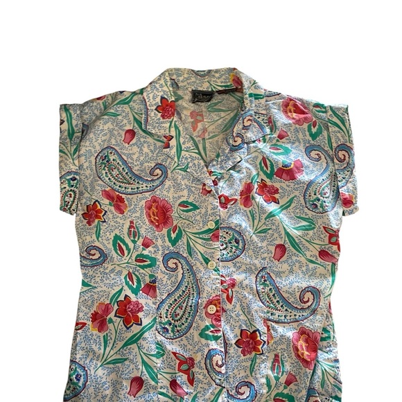 Vintage 100 % Cotton Paisley Floral white blue pink button up shirt top classic - Picture 7 of 8